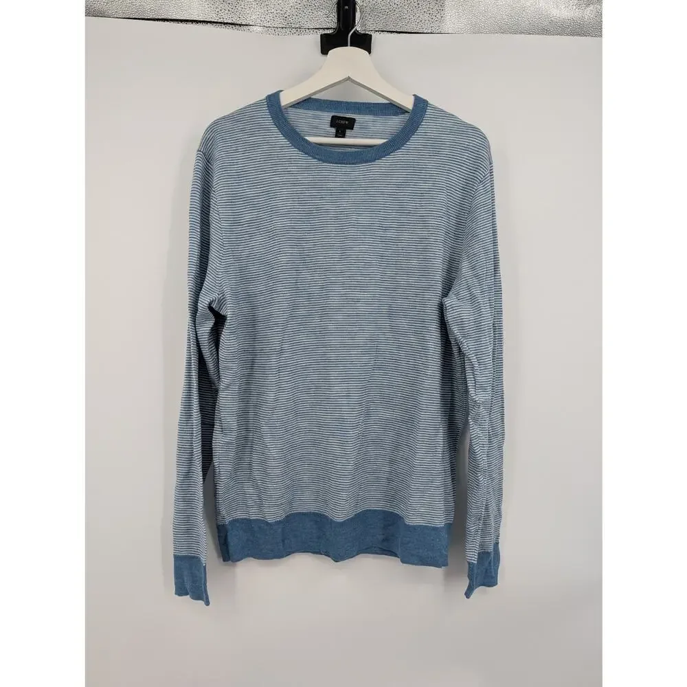 J Crew Cotton Linen Crewneck Sweater In Heather Microstripe Men's Large Comfort